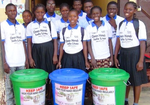 cross section of school health club members promoting hand washing